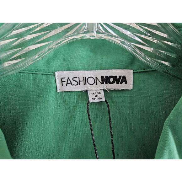 FASHION NOVA Women's M Shirt Kelly Green Button Up Long Sleeve NEW NWT - Picture 3 of 10